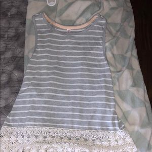 Striped Tank Top With Lace Border